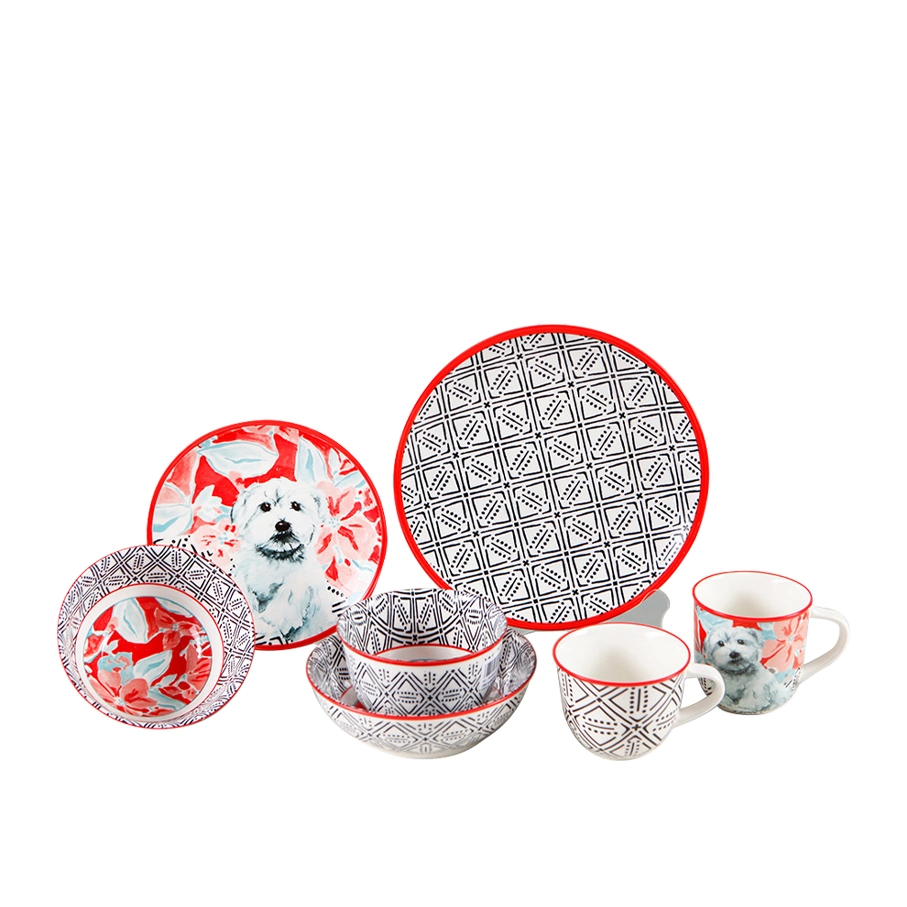 China Factory Wholesale Wedding Gifts with Dog Pattern and Chinese Tradition Classic Design Ceramic Plate Porcelain Tableware Set