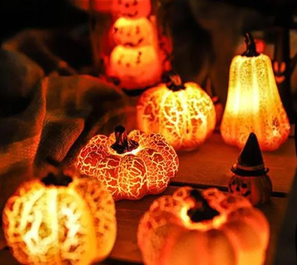 Decorações Halloween Pré-iluminado Jack o Lantern Light Home Desktop decoração