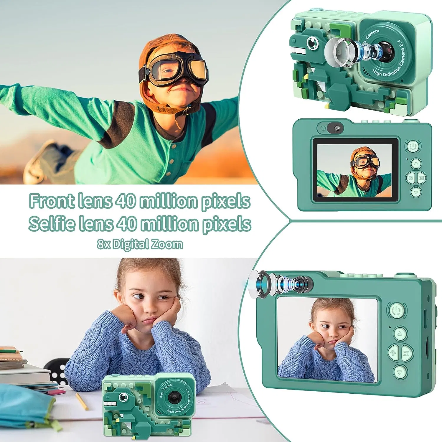 Mini Camera for Kids with Built-in Games Dual Lens Video Recorder with Puzzle Game Cute Children&prime; S Toy Gift Kids&prime; Digital Camera