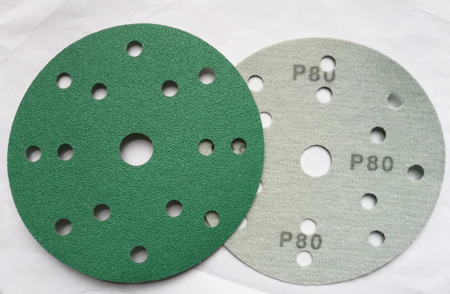 6" 150mm Disque de ponçage Velcro à trous multiples en film vert - Disque de papier de verre abrasif en film