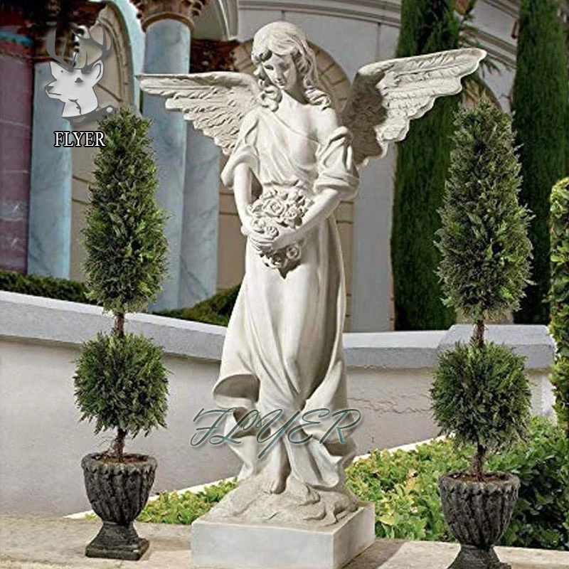 Escultura de la Estatua del Ángel de Marmol Blanco de rezar tallado a mano