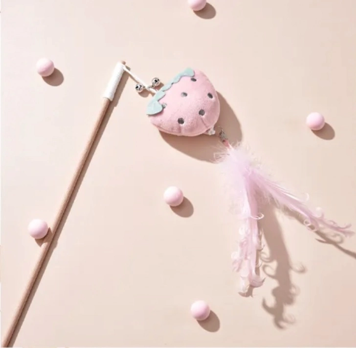 Lovely Design Plus Strawberry Dinosaur Shape Cat Teaser with Feather Toy