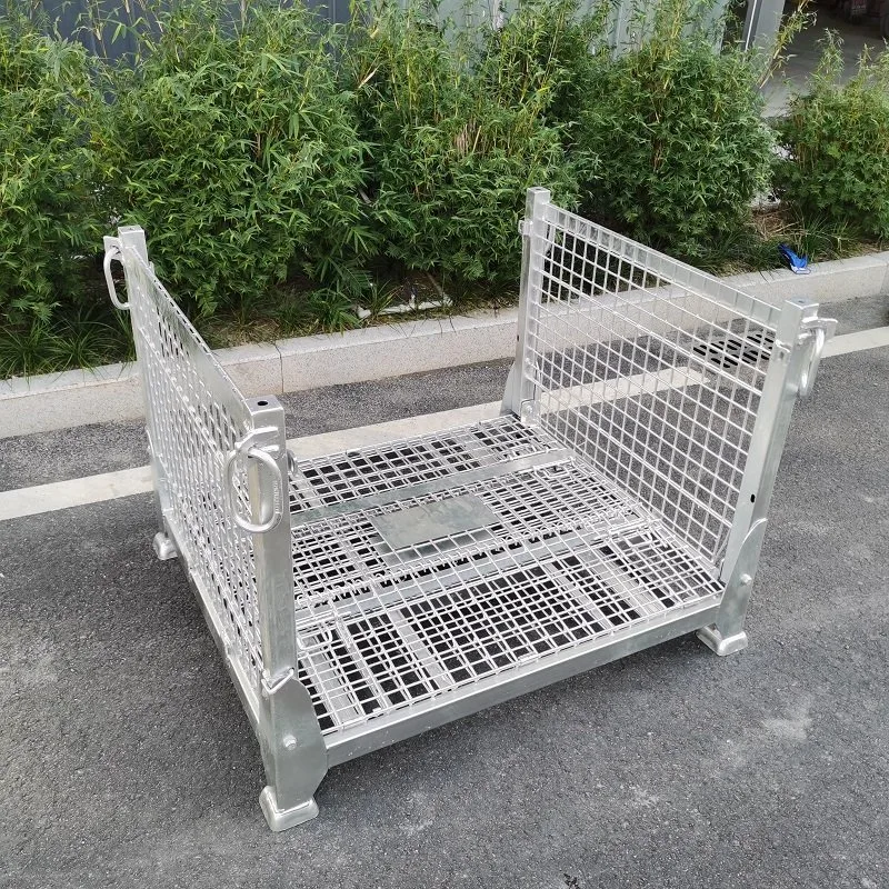 Pallet de jaula de almacenamiento de metal plegable multiuso para apilamiento de almacén