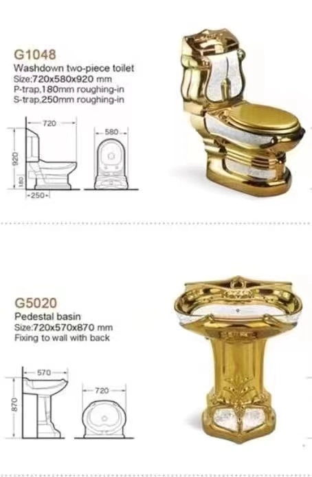 Golden Wc Bowl Super Swirling Siphon Mute Watercolor Sanitary Ware Gold Rim Electroplated Two Piece Toilet