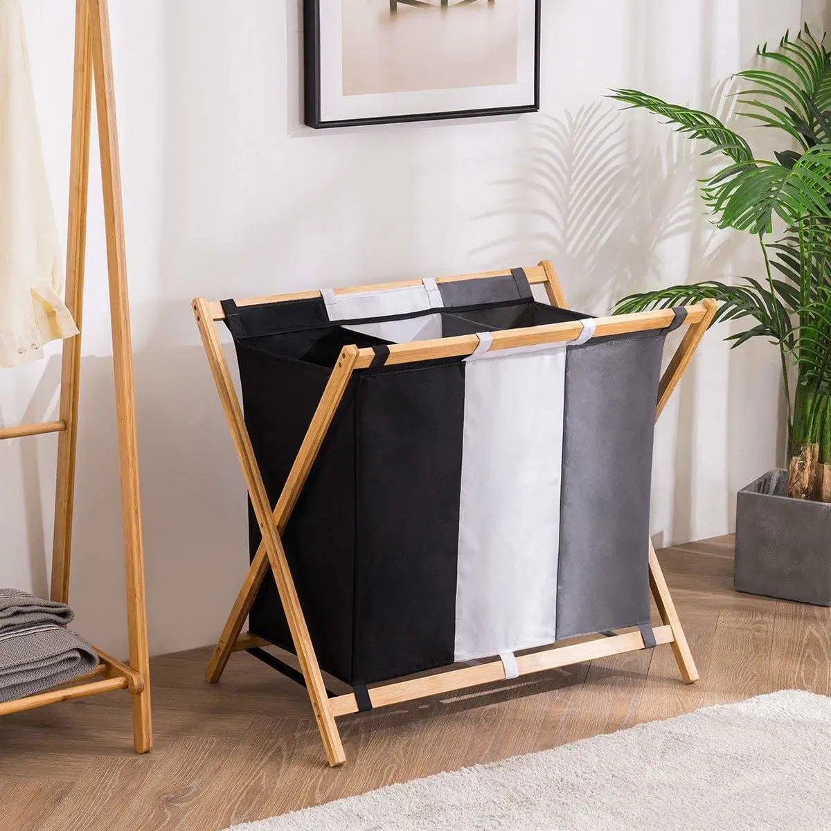 Bamboo Foldable Laundry Room Bathroom Storage Large Capacity Dirty Clothes Basket