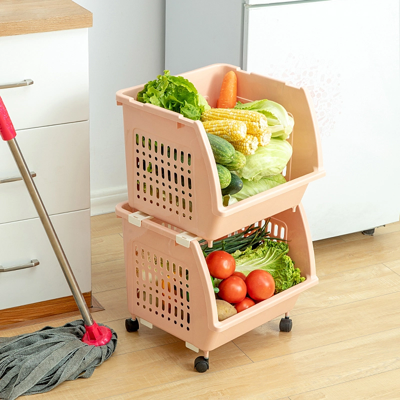 1559-2 Étagère de rangement de cuisine familiale empilable Panier de rangement en plastique