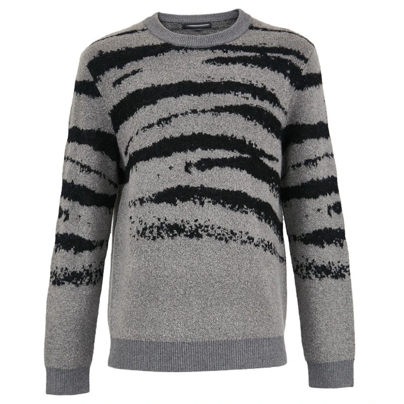 Personality Jacquard Men's Crewneck Pullover Black & Grey Contrast Sweater