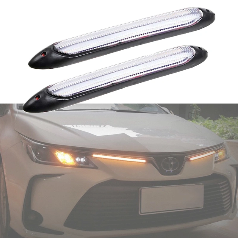 Auto Front Grille DRL LED Lights Strip with Amber Flowing Turn Signal Car Grill Decoration Bendable Waterproof Headlight Car DRL Lamp