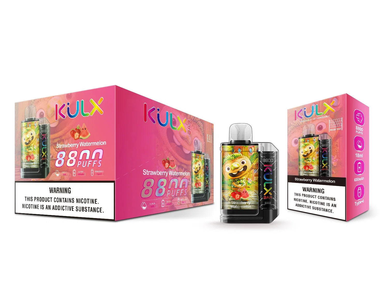 2023 Nova barra Kulx lançada 8800 puffs 0%2%3% Caneta de papel descartável recarregável 5% NIC de 18 ml, 600 mAh