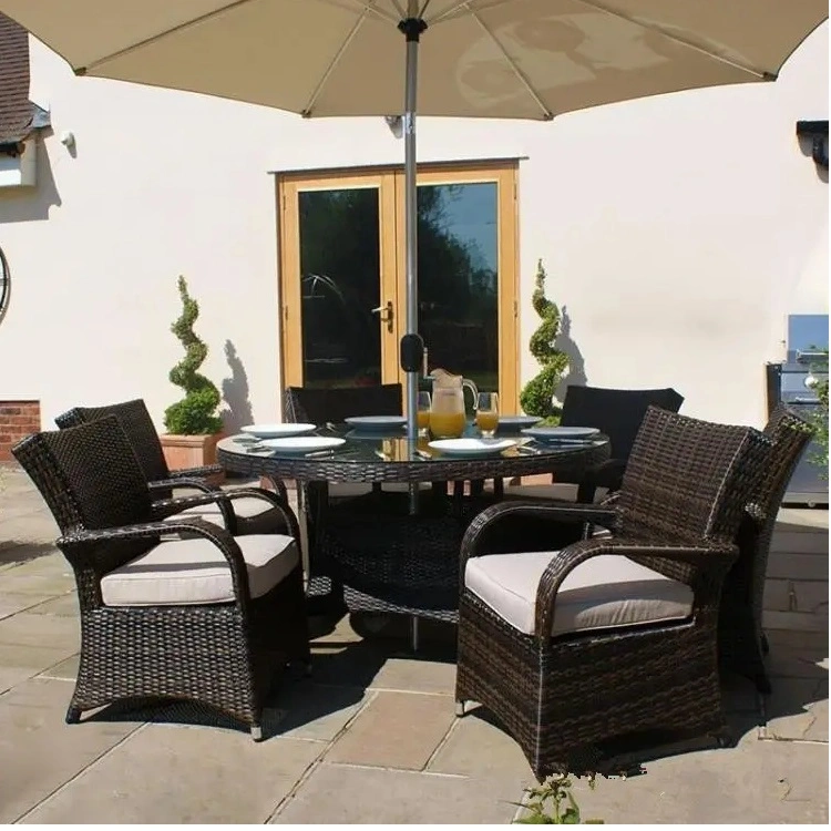 4 Seater Restaurant Hotel Dining Set Outdoor Garden Rattan Patio Furniture with Round Table Set