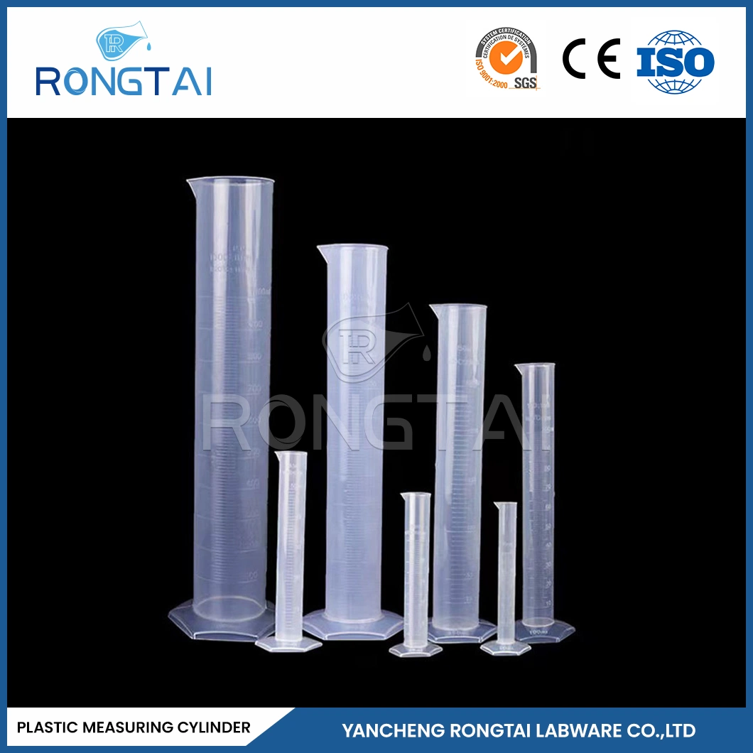 Laboratorio formal de Rongtai Fabricación de plasticware PP cilindro de medición vidrio 1000ml China 1000ml 2000ml cilindro graduado de plástico transparente