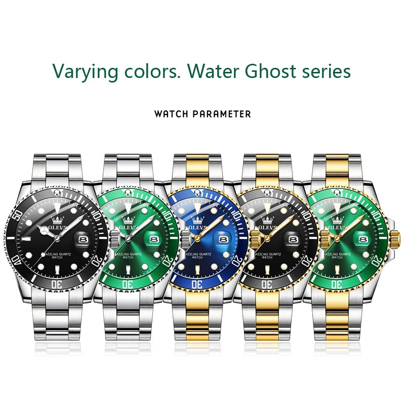 Assista ao relógio de quartzo à prova d'água Green Water Ghost, moda de marca de maré, relógio masculino, relógio masculino (CFWT-015).