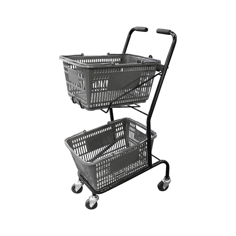 Plastic and Steel Supermarket Shopping Cart Combined with Baskets