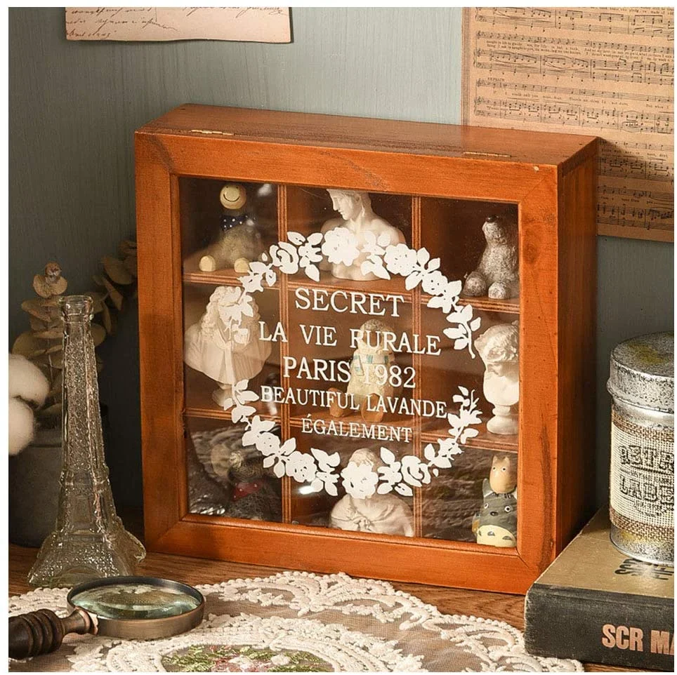 Boîte de rangement de bijoux en bois avec le verre pour l'organiseur de bureau portable Cabinet Accueil/Compteur déco d'artisanat