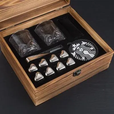 Venta de todo el vaso de whisky con piedras de Whiskey Whiskey Set Caja de madera para regalo