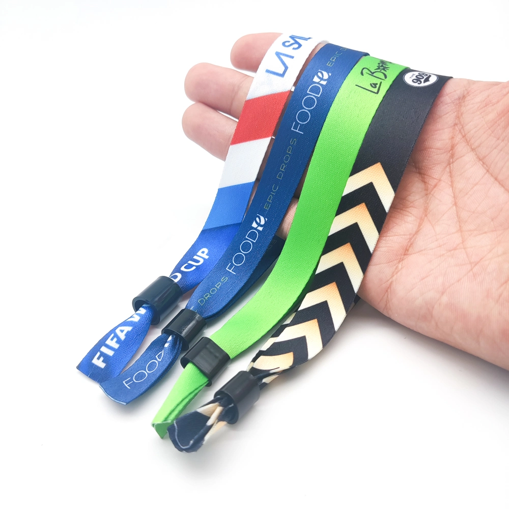 Promotional Eco Friendly Adjustable Plastic Clip Event Party Fabric Woven Bracelet