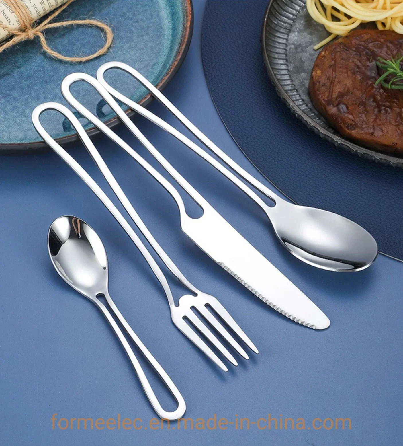 Hotel Silverware Hollow Handle Cutlery Dessert Spoon Dinner Fork Spoon Knife Eating Utensils