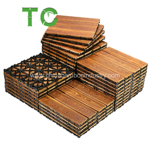 Carbodized Bamboo Wood Interlock Deck Tile Outdoor Engineered Flooring