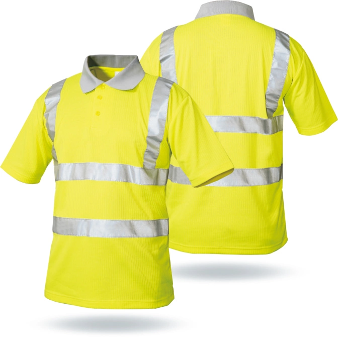 High Visibility 100% Polyester Long Seeve Bird Eye Pique Polo Tshirts Workwear