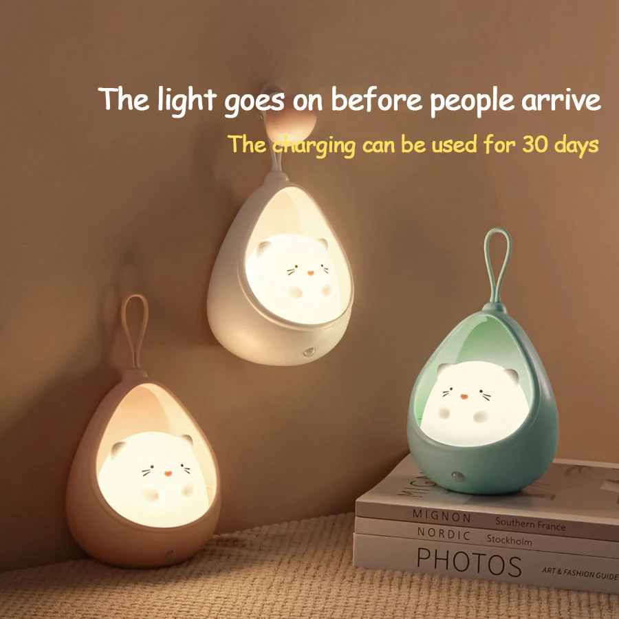 LED Night Light Sensor Control Cute Animal Lamp Bedroom USB Rechargeable Silicone Wall Lights