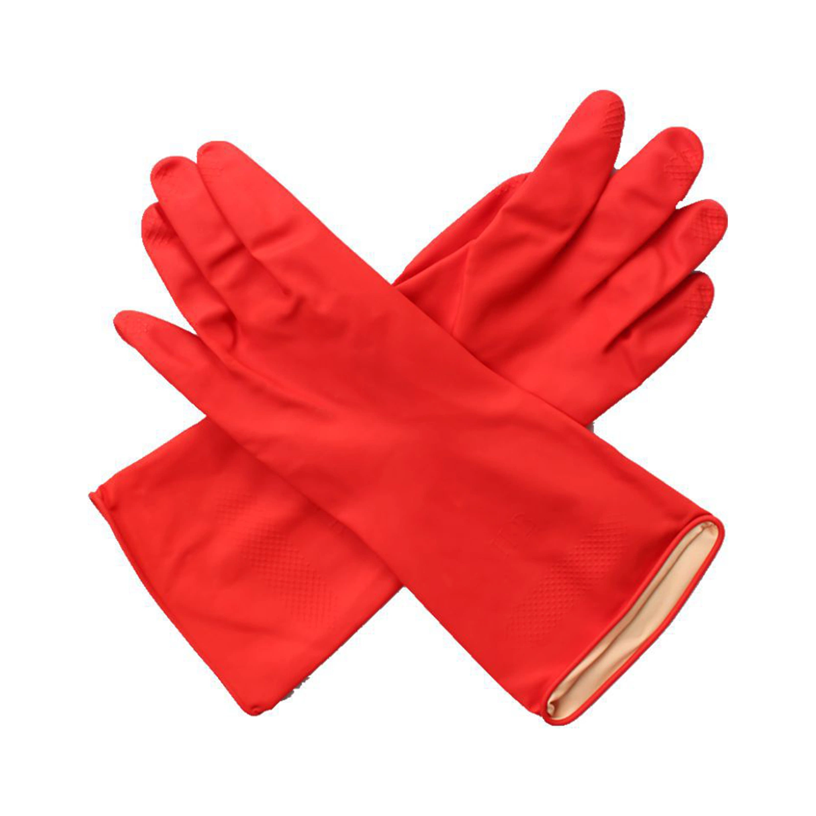 Gants de ménage en latex doublés de polaire rouge épaissie pour une utilisation quotidienne en gros dans la maison pour la lessive et la vaisselle.