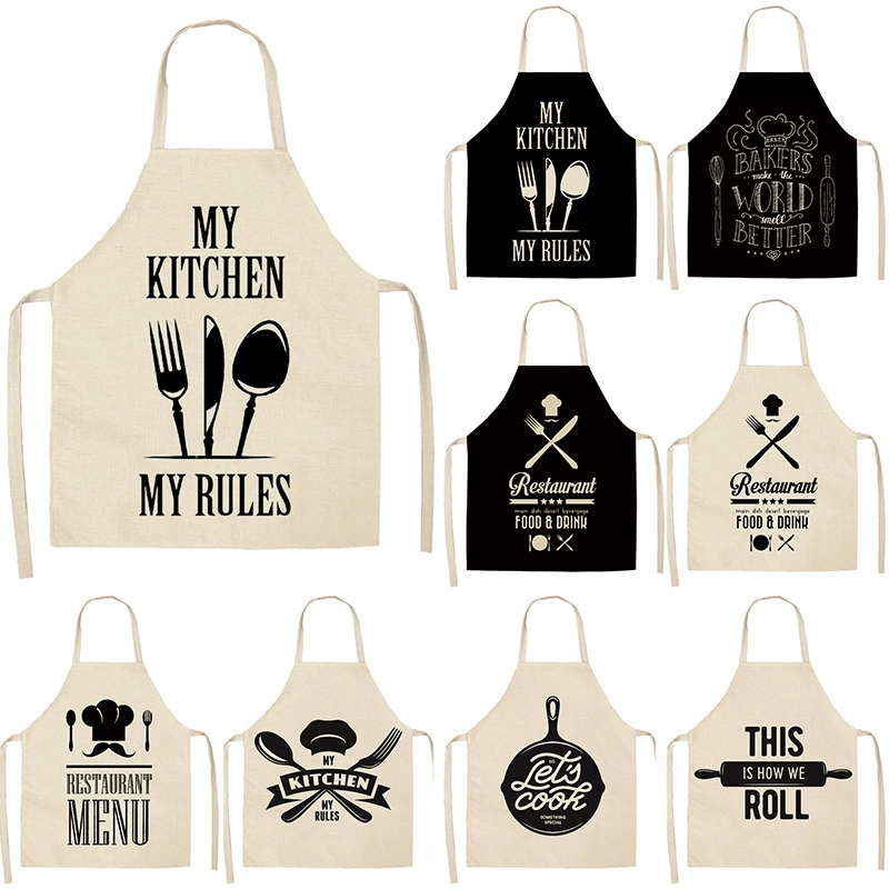 Letter Alphabet Kitchen Aprons for Women Cotton Linen Bibs