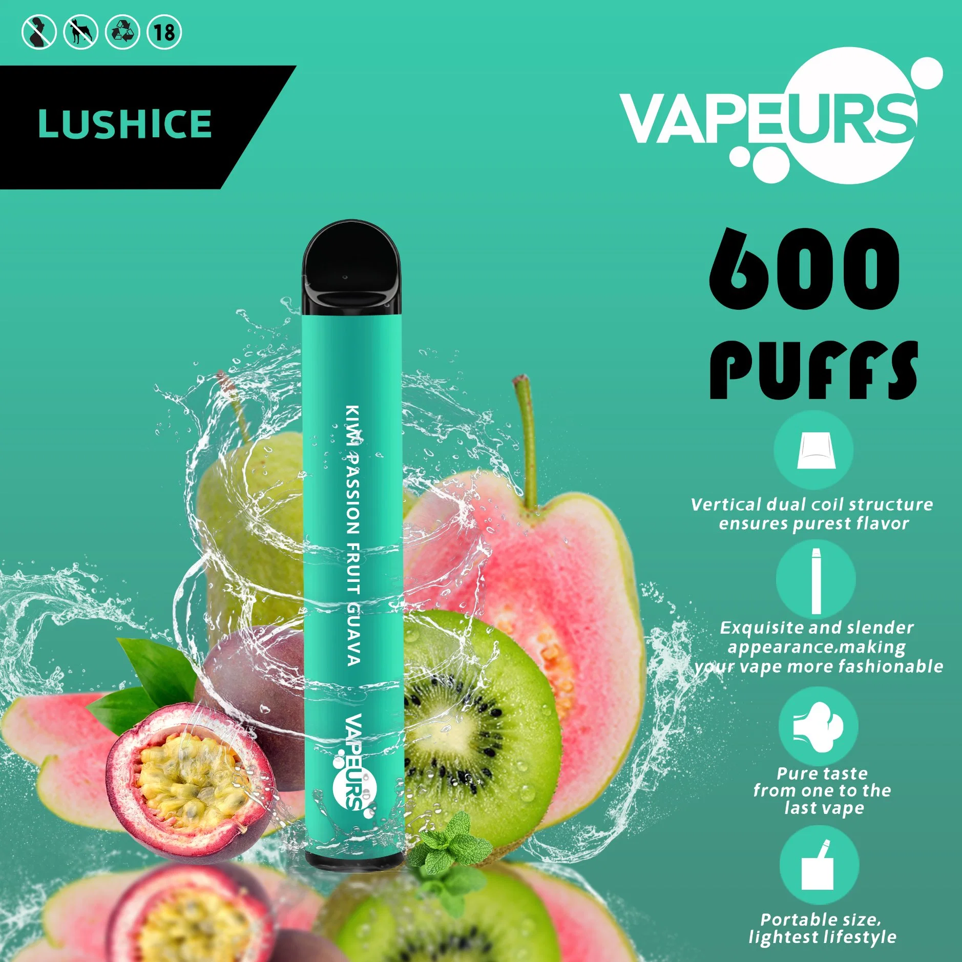 up to 600 Puffs Passion Fruit Flavor Vapes 0-5% Nicotine Strength E Cigarette Multi Languages Packaging Disposable/Chargeable Vape High quality/High cost performance Hookah