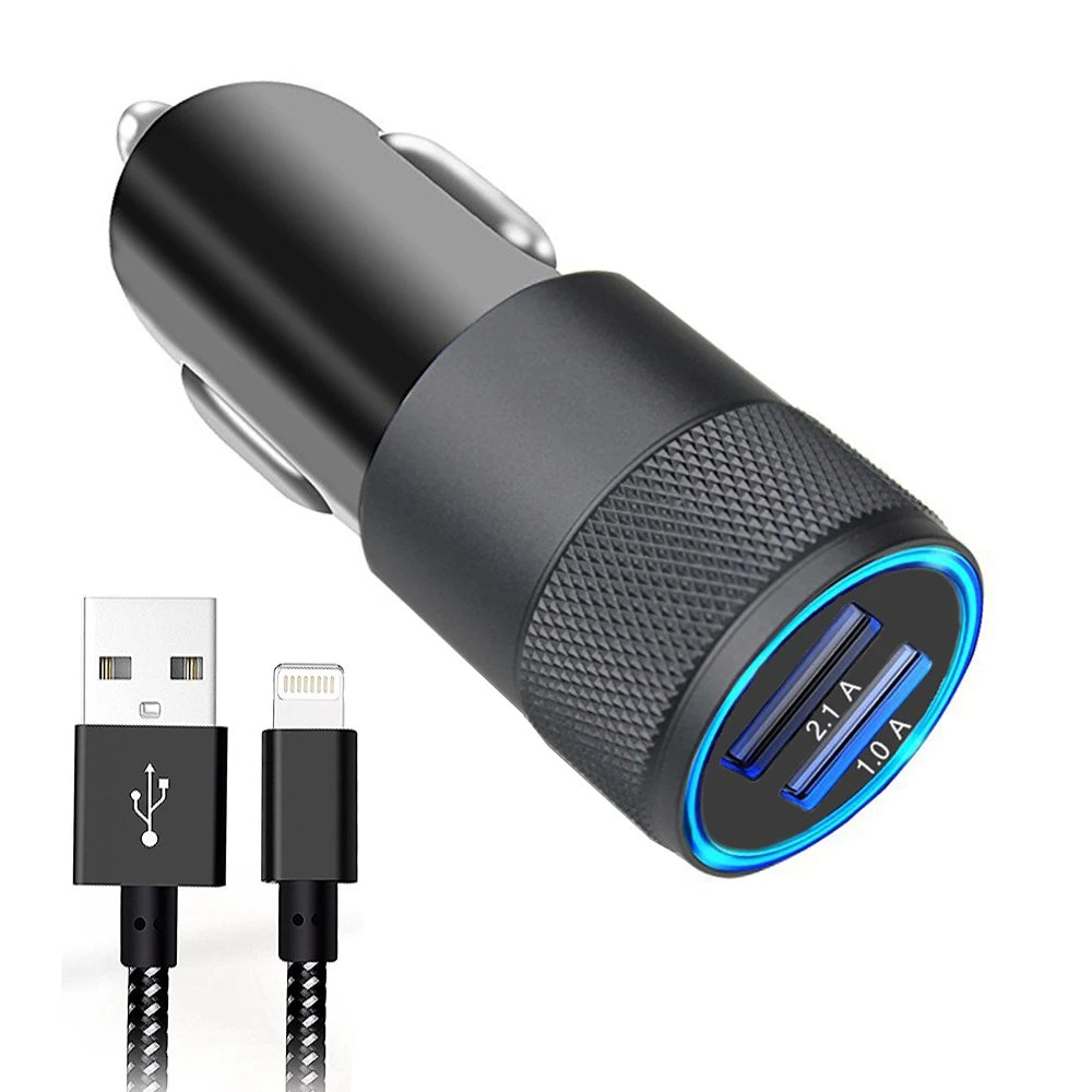 iPhone Car Charger, 3.1A Rapid Dual Port USB Car Charger + Lightning Cable Compatible