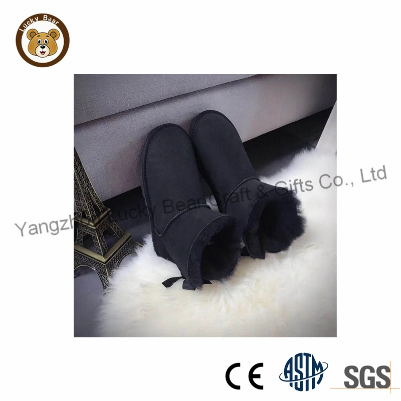 New Fashionable Winter Warm Comfy Cute Bow Ladies Ankle Real Sheepskin Fur Snow Boots