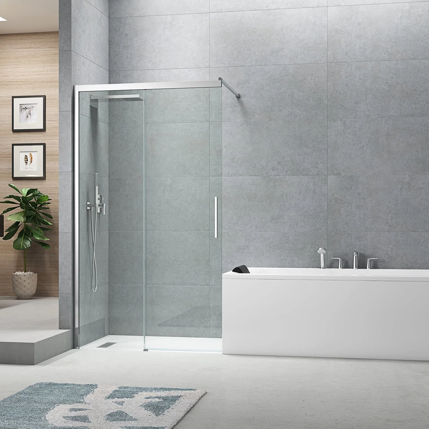 Luxury Tempered 6mm Glass Shower Door Simple Bathroom Room (8W10028)