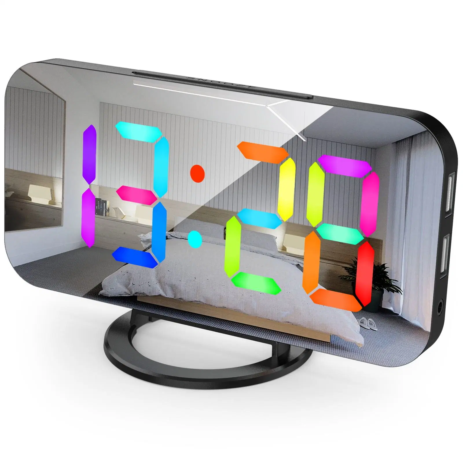 2023 New RGB Multicolor Digital LED Mirror Clocks Modern Desk Clock