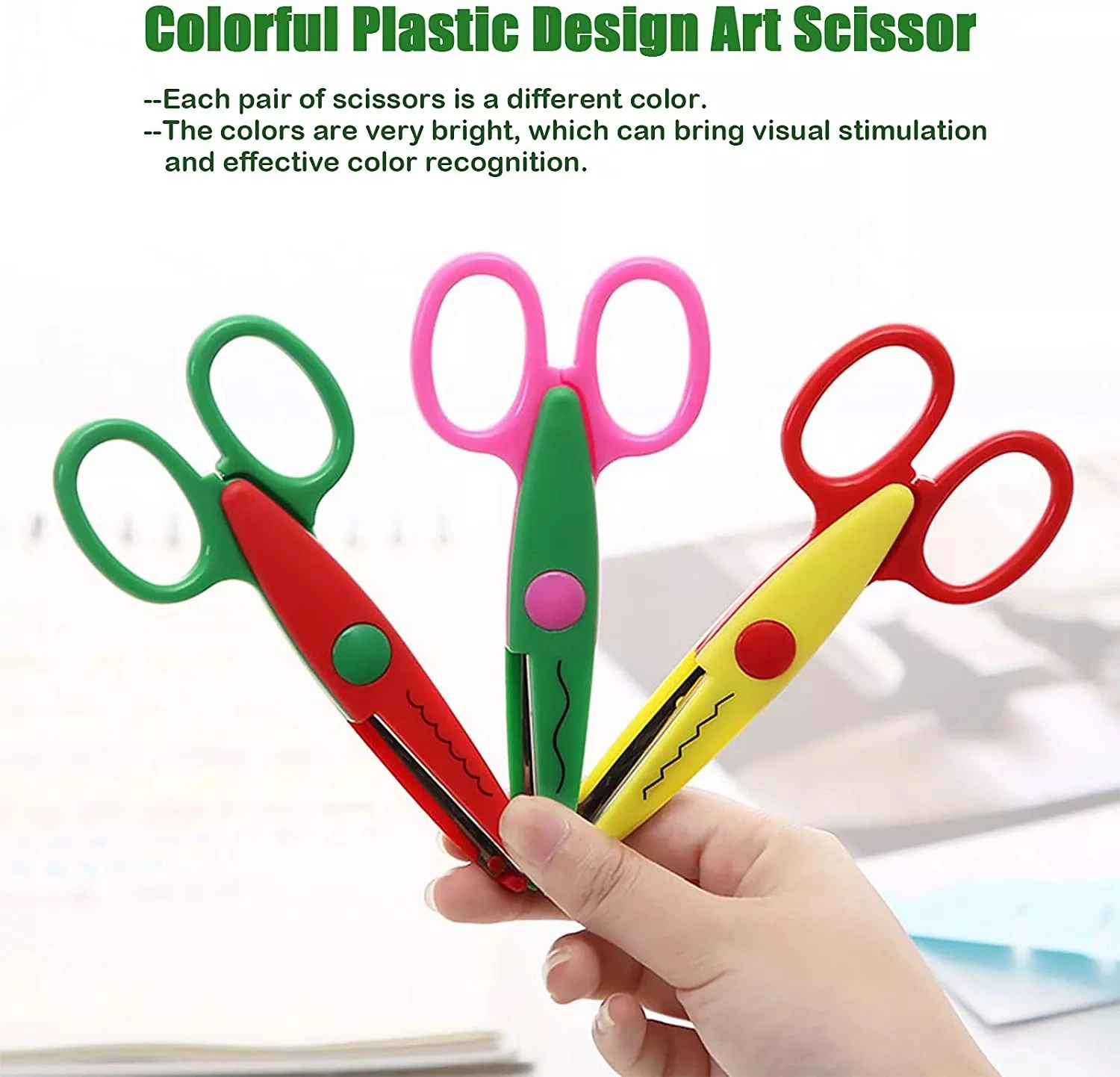 6 Styles Wholesale/Supplier Plastic Kids Design Safety Craft Scissors Decorative Edge Wave Edge Cutting Zigzag Scissors