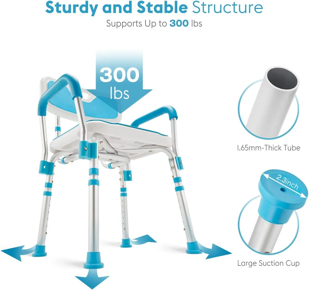 Bliss Medical Adjustable Shower Chair Bathtub Seat with Back Removable Arms for Handicap Disabled Elderly