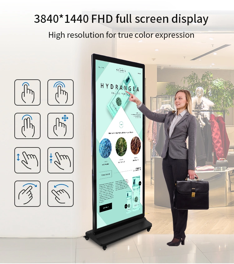 75 Inch Floor Standing Full Screen Super Thin Advertising Player Digital Signage Ultra Wide Stretched LCD Bar Display for Supermarket Hotel Airport