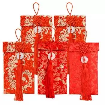 Китайский элемент шелк Красный конверты, китайский Lucky Эмбройдери Красный конверты для свадьбы