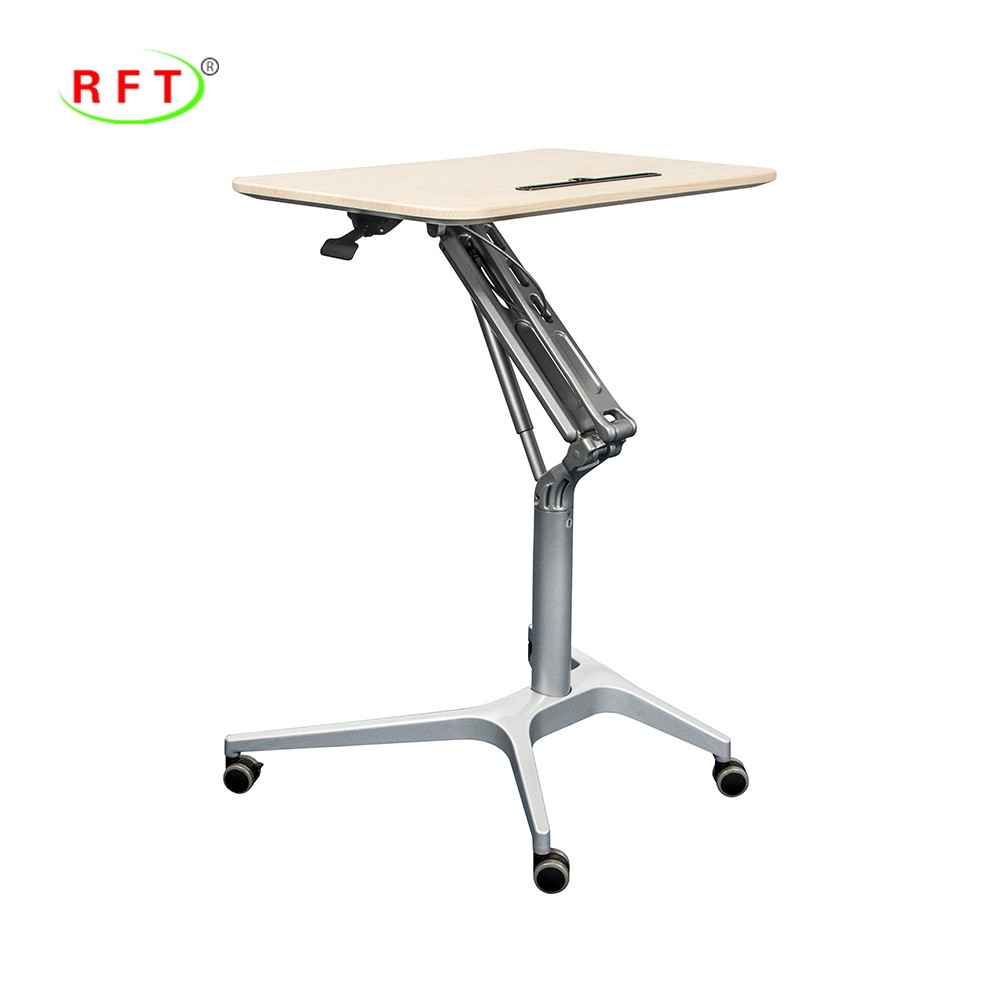 Silver Aluminium Table Base Single Post Pneumatic Lifting Desk