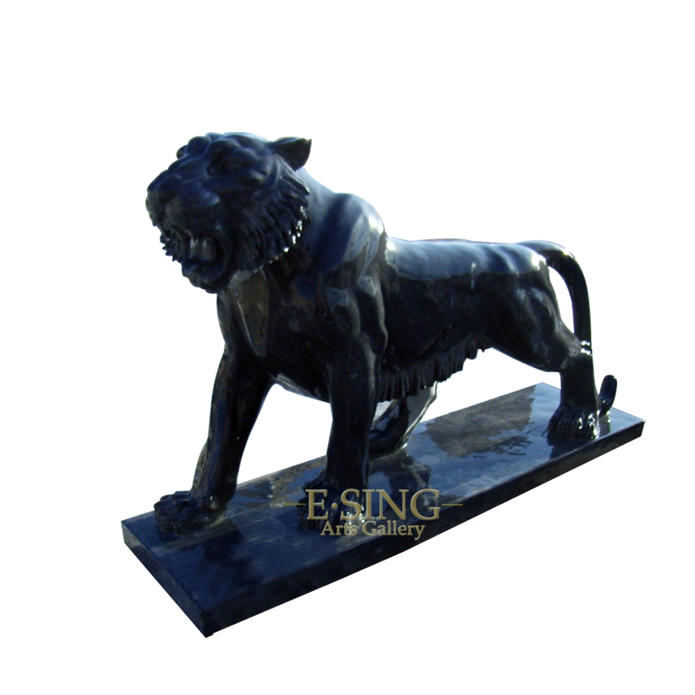 A pie de mármol negro natural estatua de León para ventas