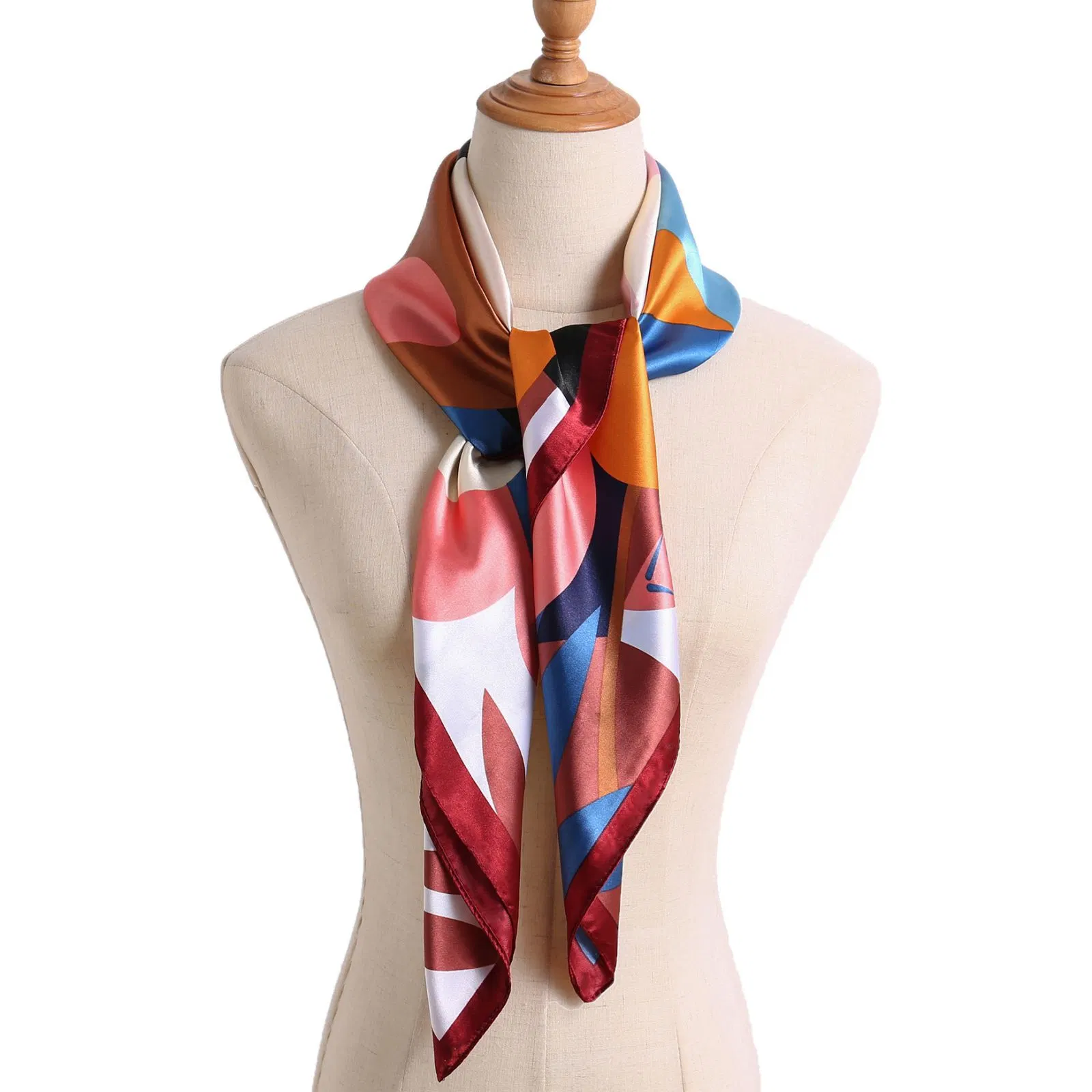 Women&prime; S Lightweight Floral Square Satin Scarf for Hair Wrapping