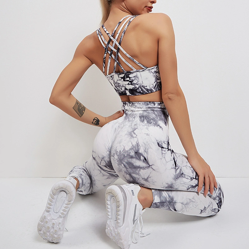 Camouflage Print Seamless Fitness Clothing Women Running Sportswear Tie Dye Print Tracksuit