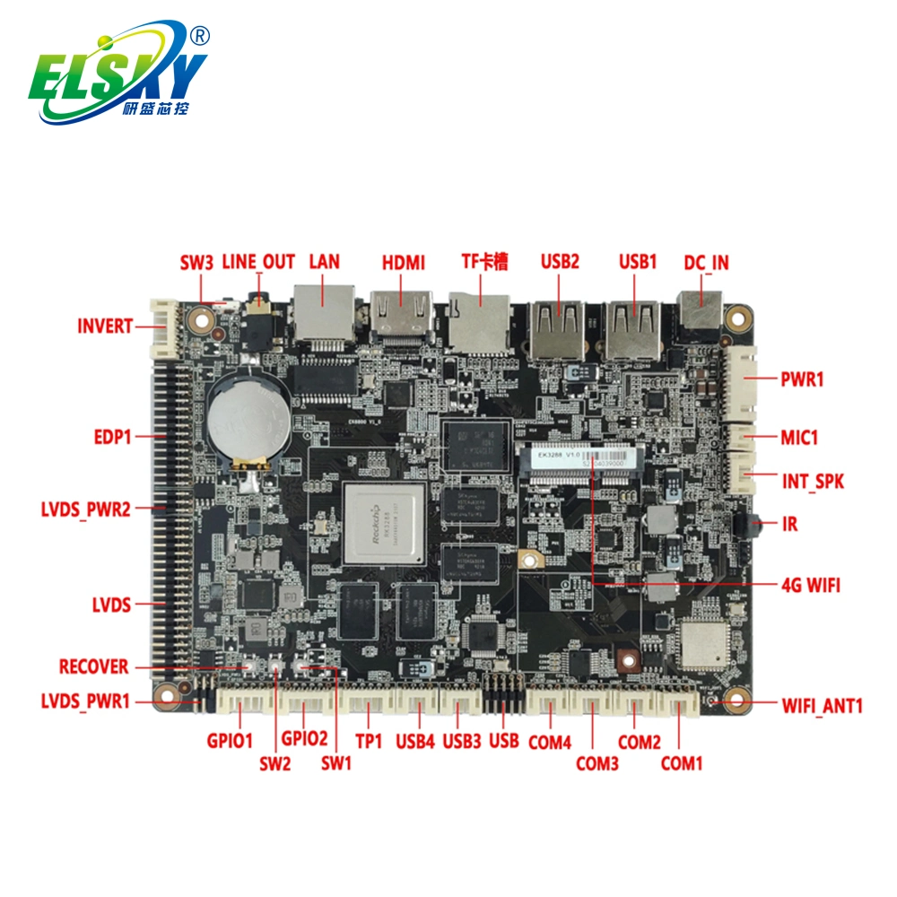 Elsky Ek8800 Placa Madre para Android Smart TV Box Apoyo Rockchip RK3288 CPU 2G/4G/8g/16g de RAM HD-Mi Edp Lvds USB 2.0 de 6*4*COM