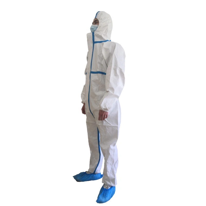 Customized 65 GSM Ppekit Disposable Hazmat-Suit Coverall PPE Set Waterproof Cleanroom Chemical Disposable PP Coverall