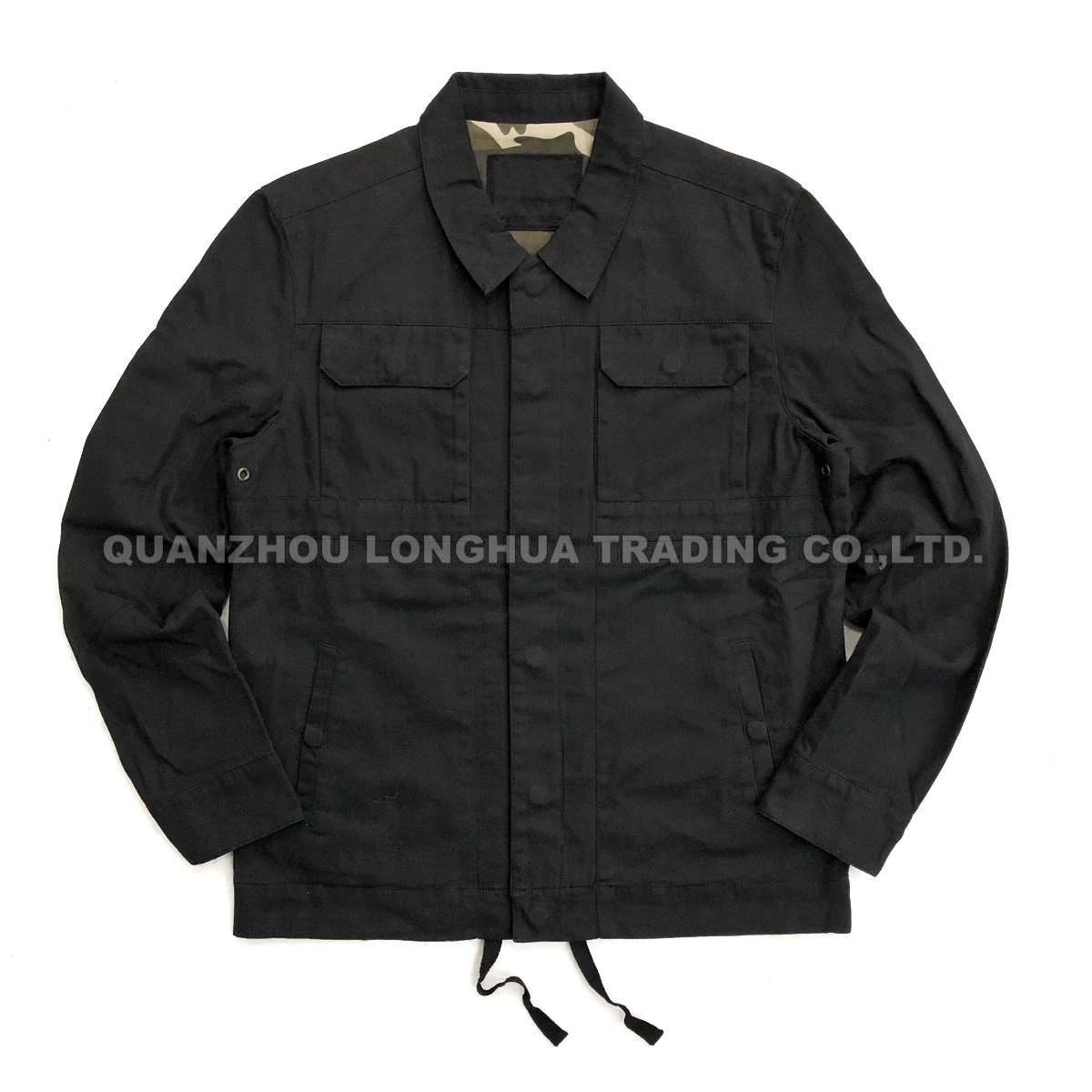 Men Jacket Boys Jacket Cotton Garment Enzyme Wash Clothes with Buttons Black Fashion Clothing Outdoor Apparel