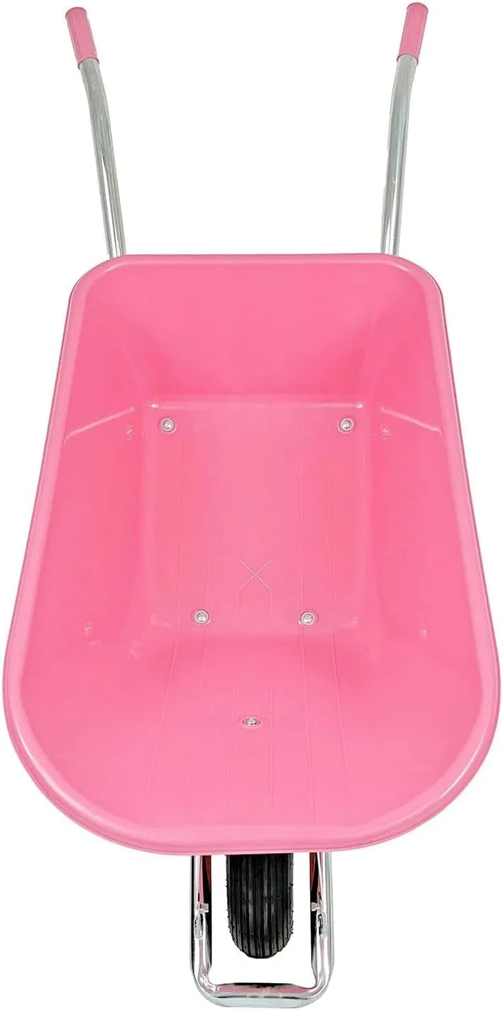 Wheelbarrow Plastic Tray Pink Galvanised Frame Metal Rim with Ball Bearing Lightweight