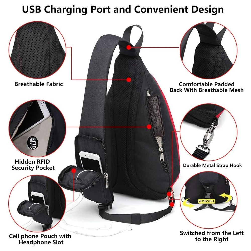 Custom Logo Sling Bag Crossbody Backpack Canvas Waterproof Daypack Casual Shoulder Bag