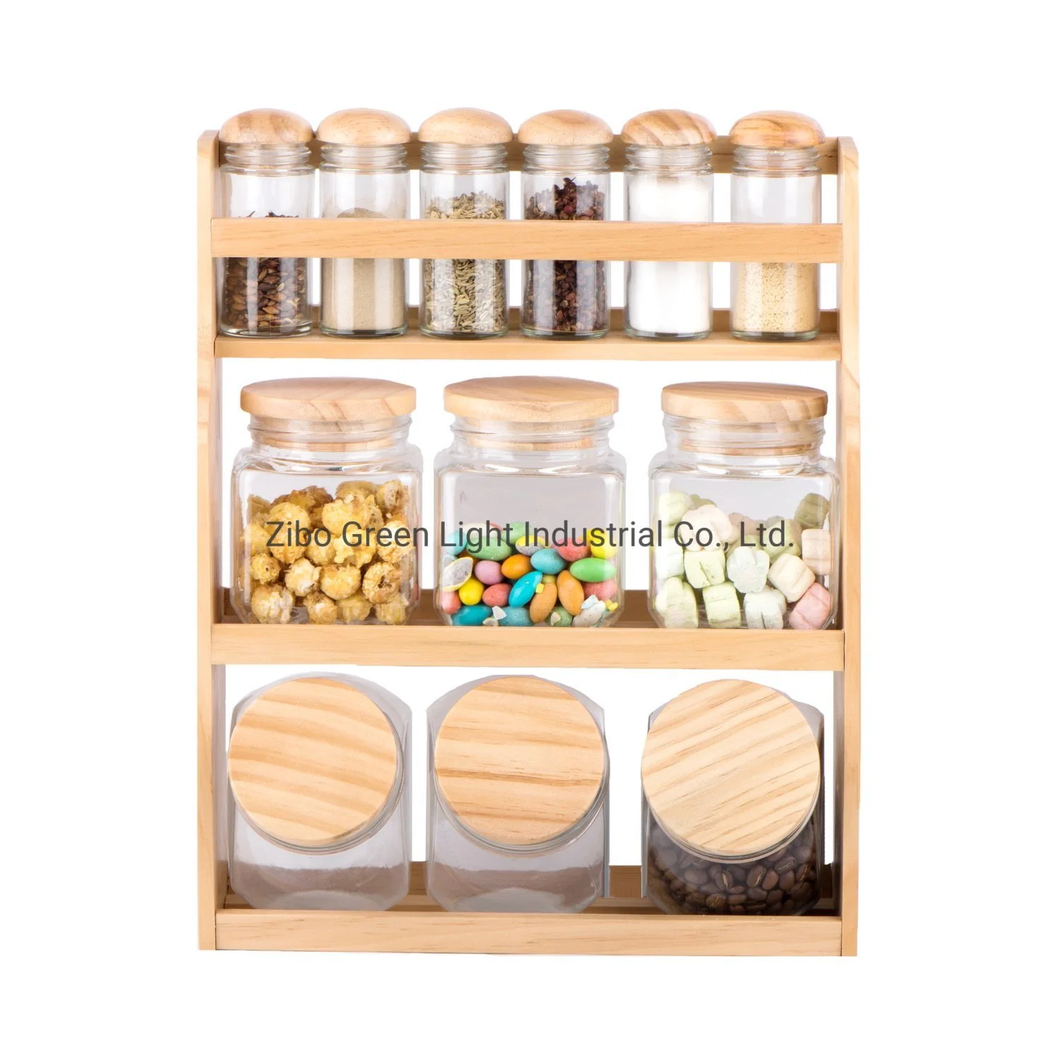 12pcs bocal en verre définie avec couvercle en bois pour la maison de la cuisine de rack et de stockage de la nourriture