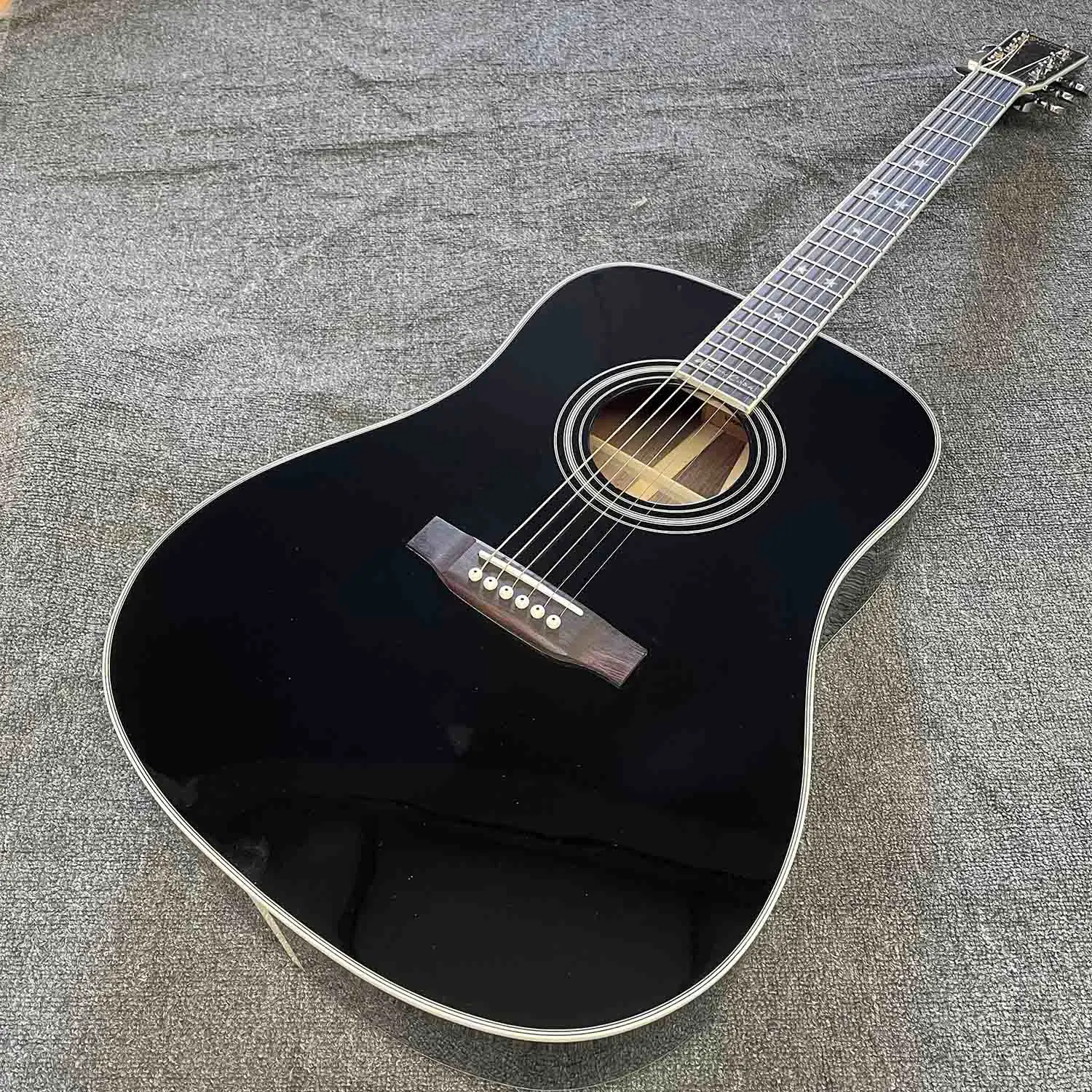 Custom Glossy Black Johnny Cash Model D-35s Dreadnought Folk Acoustic Electric Guitar