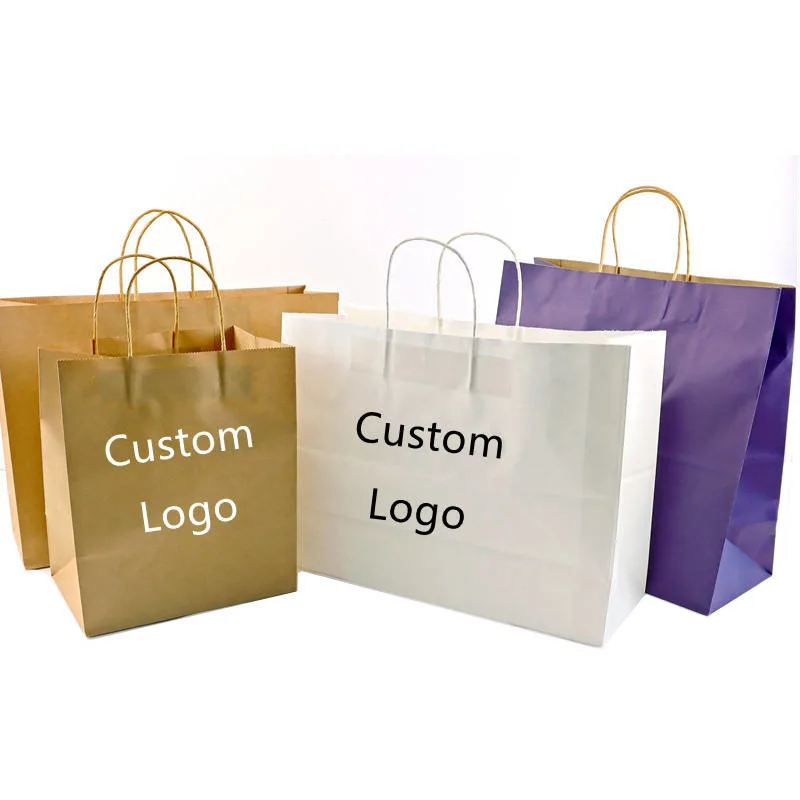 Recycled Biodegradable Retail Grocery Shopping Packaging Custom Made Fast Food Take Away Clothes Packaging Kraft Paper Bag