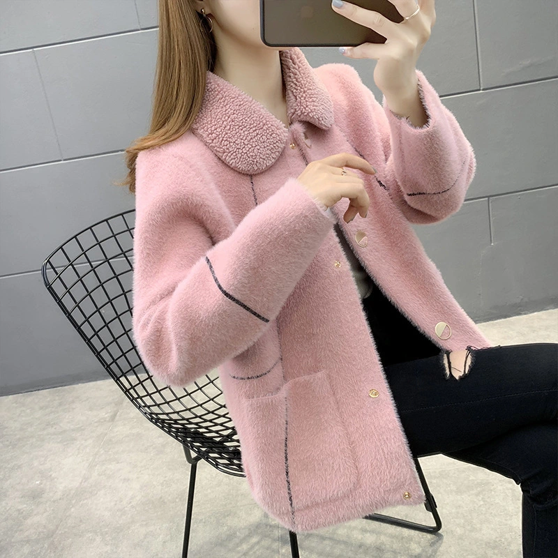Imitation Sable Coat Female 2023 Autumn and Winter New Thickened Knitted Cardigan Mink Velvet Short Hooded Loose Women's Wear
