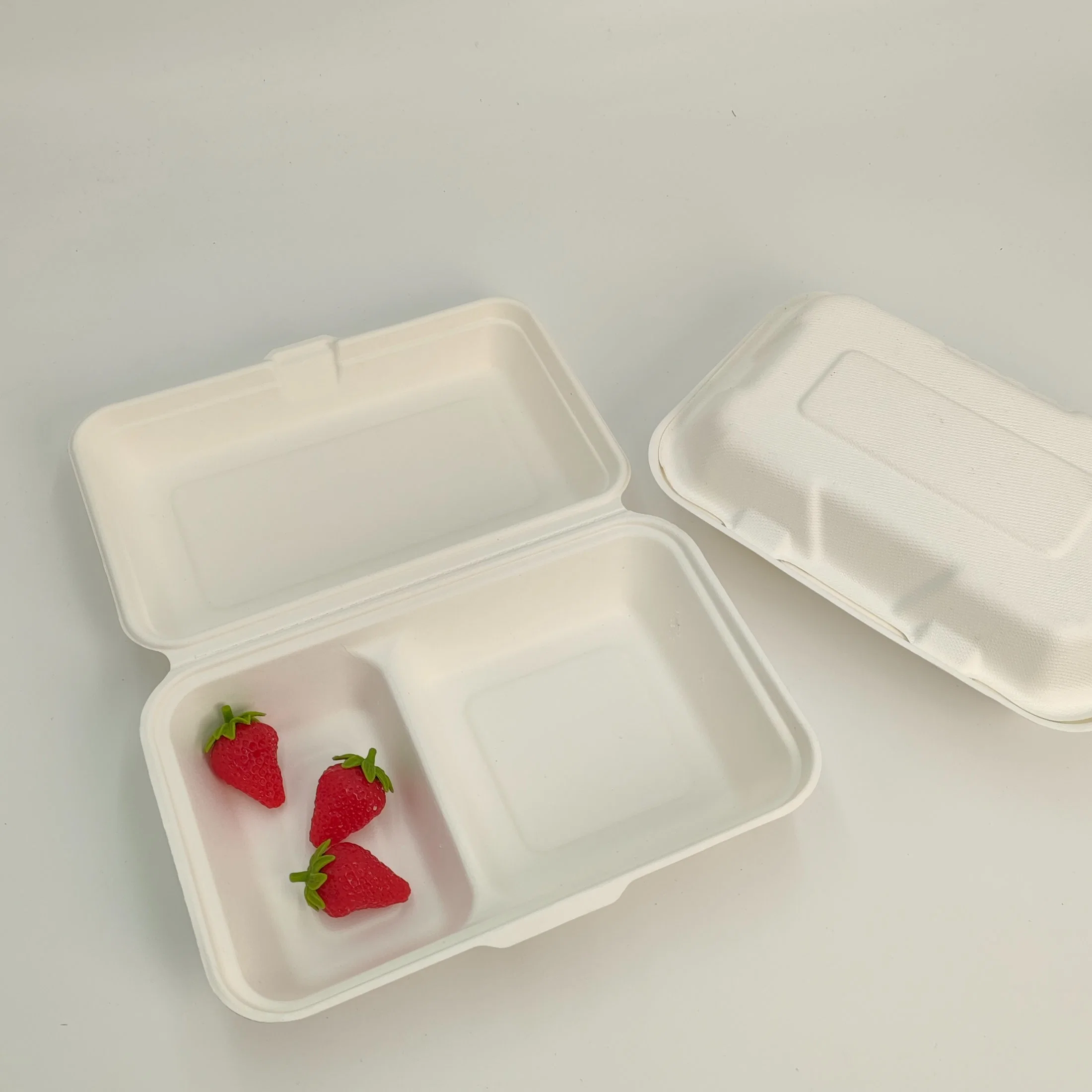 Biodegradable Tableware Compostable Bamboo Bagasse Pulp Food Clamshell Box with Two/Three Compartments