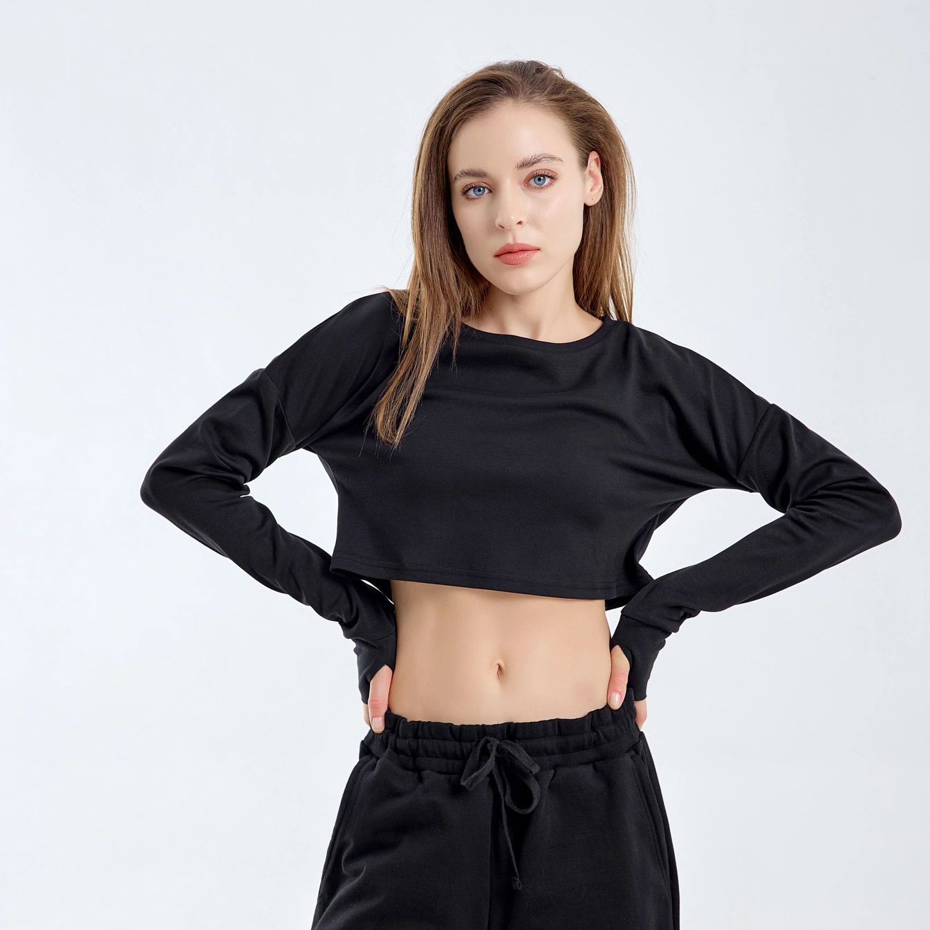 Women's Super Soft Crop Long Sleeve Shirt Blank Apparel Available for Custom Made, Private Label, Wholesale/Supplier Blanks, White Label with Low Cost